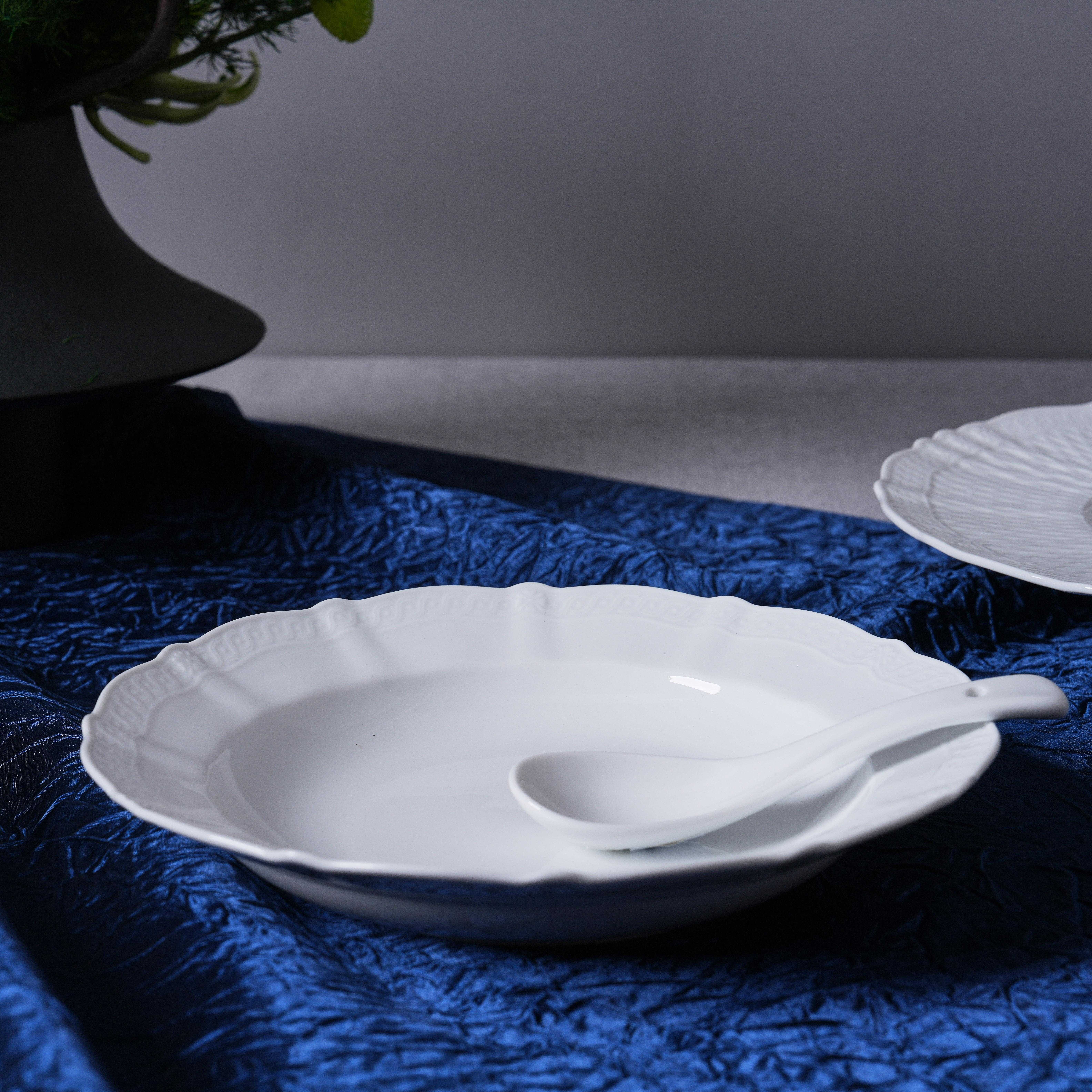 Mynsturprentað hvítt porcelænborðfötu-setti, háþrýst, fyrir viðskipta- og heimilisnotkun, í hótelmyndun
