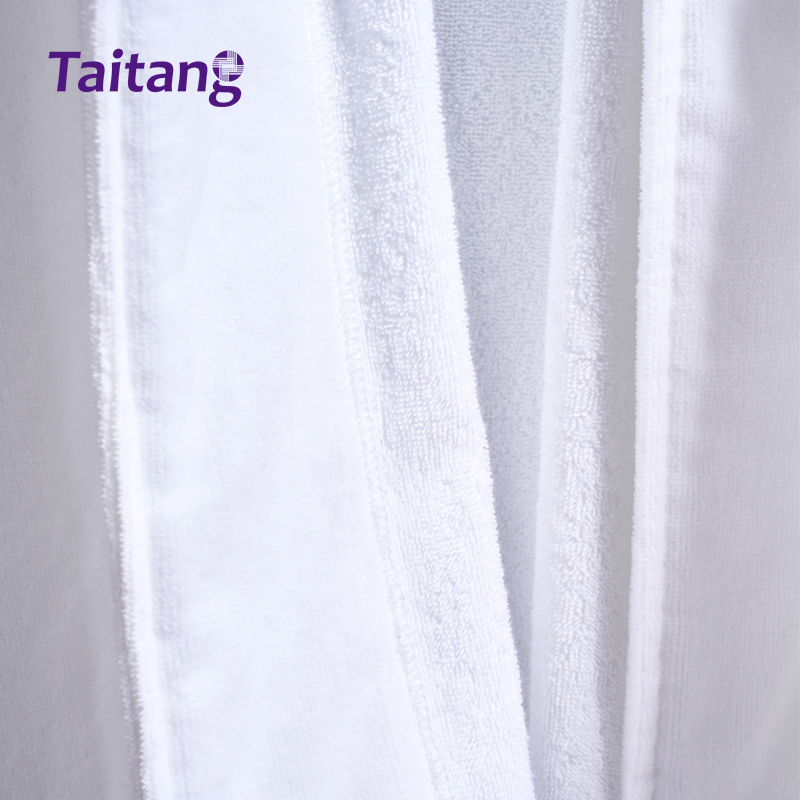 Oq mehmonxona badii bathrobe 1200 g, velur va teri paxtadan, shawl yaka, spa bathrobe, luks kurort kolleksiyasi, maxsus logotip bilan