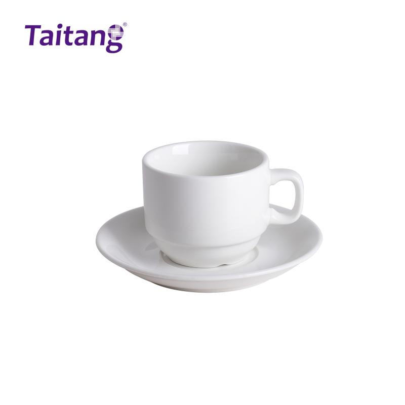 White Porcelain Coffee Cup and Saucer Set Hotel Grade Tea Cup Sets for Espresso, Cappuccino, and Cafe Service