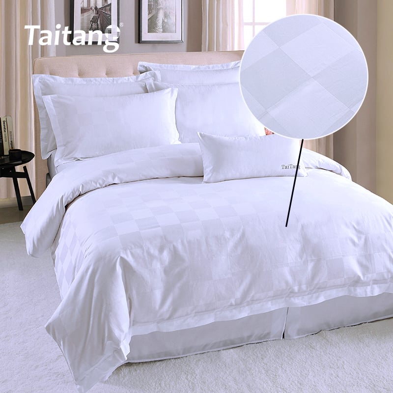 Hotel Collection Bedding Luxury Large Grid Jacquard Hotel Bed Sheets and Duvet Cover Set 300T for Hospitality Suite