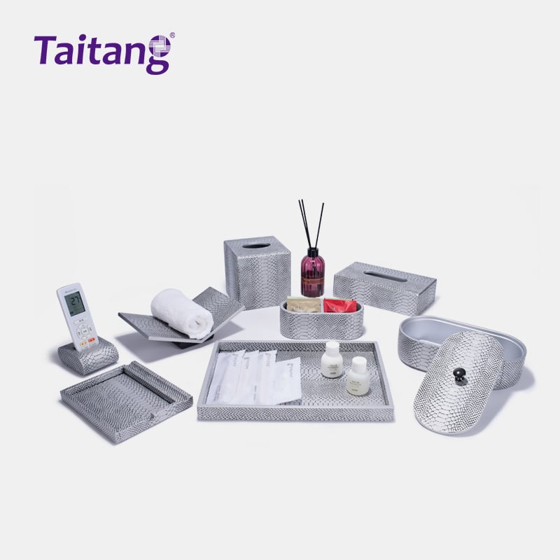 Luxury Silver-Grey Crocodile Pattern Resin Hotel Amenity Tray & Room Accessories Set