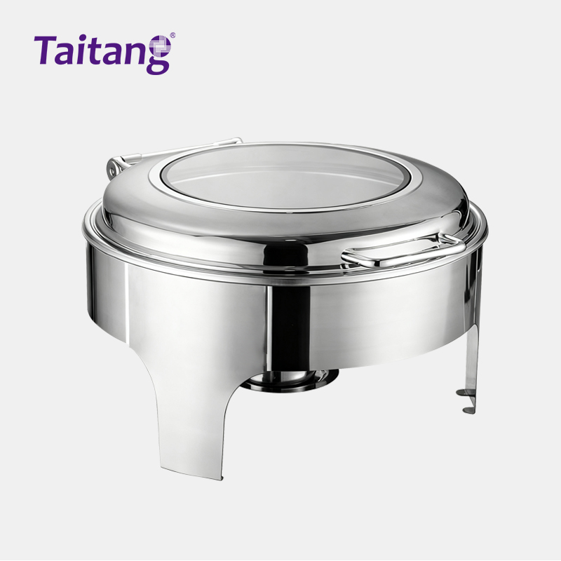 Stainless Steel Food Warmer Buffet Server with View Window High-Foot Commercial Chafing Dish for Luxury Hotels