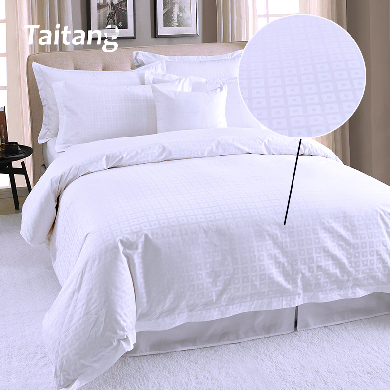 Premium Geometric Fret Hotel Suite Bedding 300T Cotton Sateen Luxury Hotel Bedding Linens