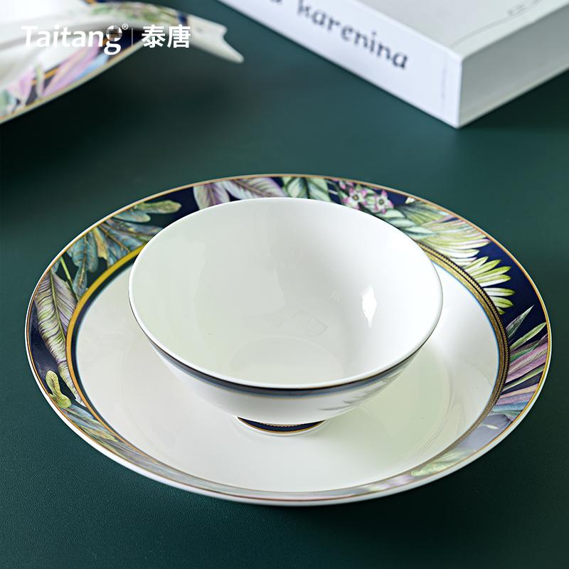 Tropical Rainforest Fine Bone China Dinnerware Set Luxury Botanical Bone Porcelain China Tableware for Eco-Resorts, Hotels & Fine Dining