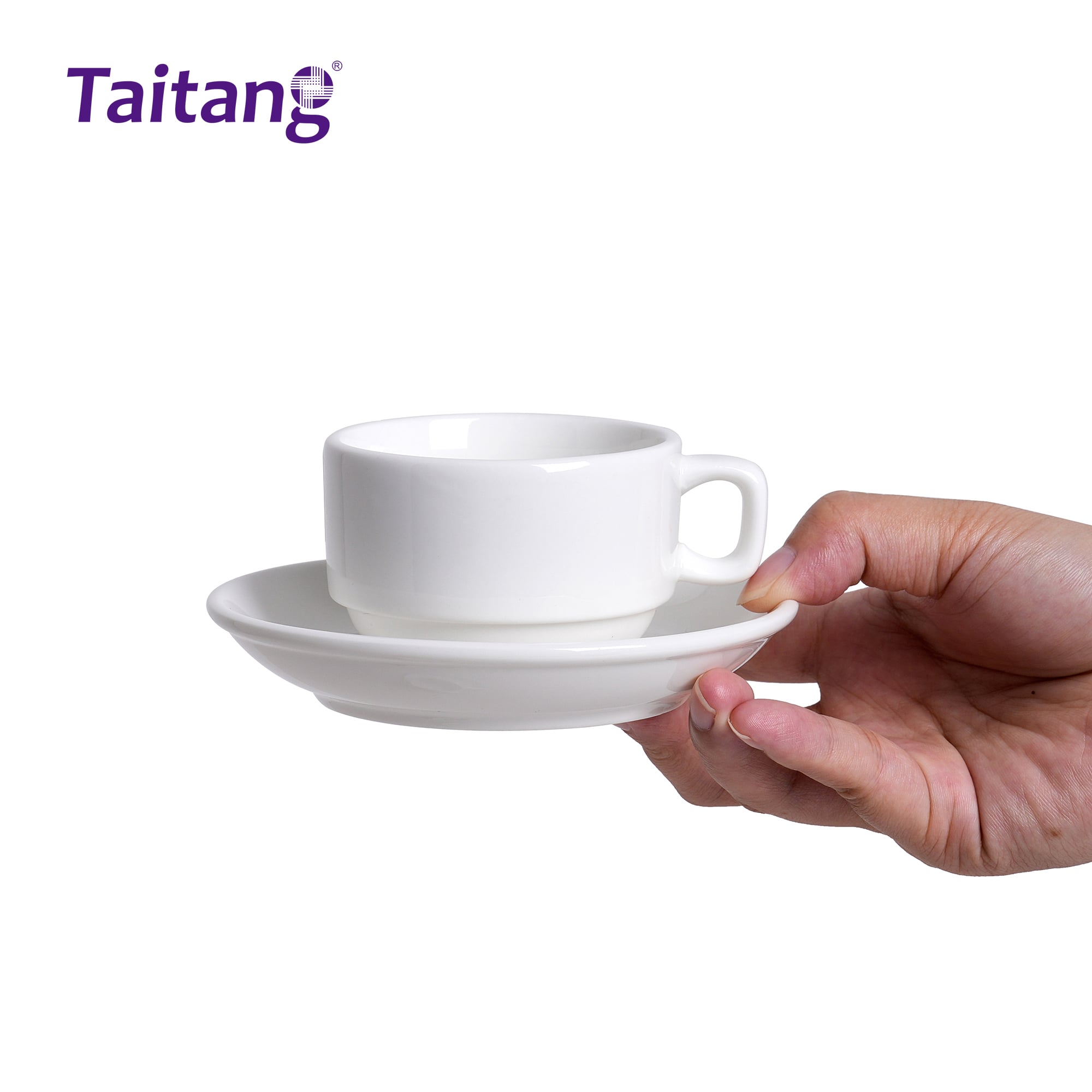 White Porcelain Coffee Cup and Saucer Set Hotel Grade Tea Cup Sets for Espresso, Cappuccino, and Cafe Service