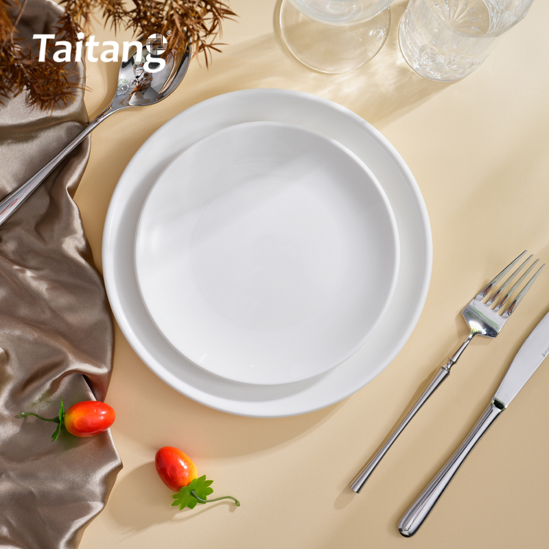 Porcelain Shallow Plate Durable Hotel Dinnerware Collection for Elite Banquet & Buffet Service