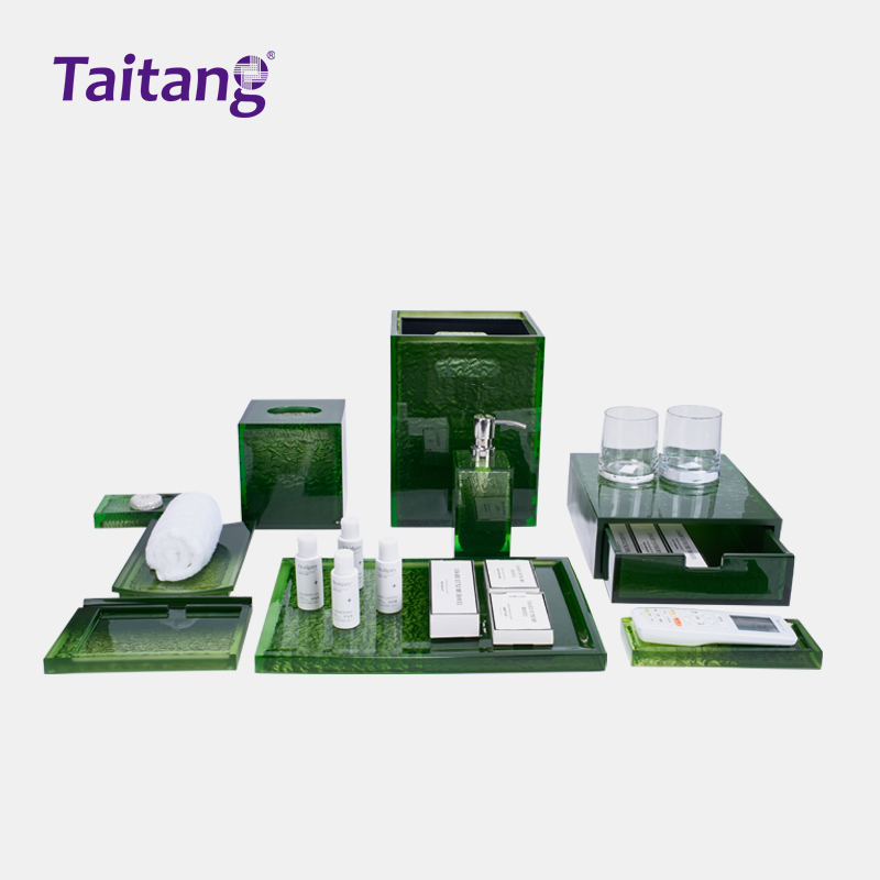 Glacier Green Translucent Resin Hotel Amenity Tray & Room Accessories Set