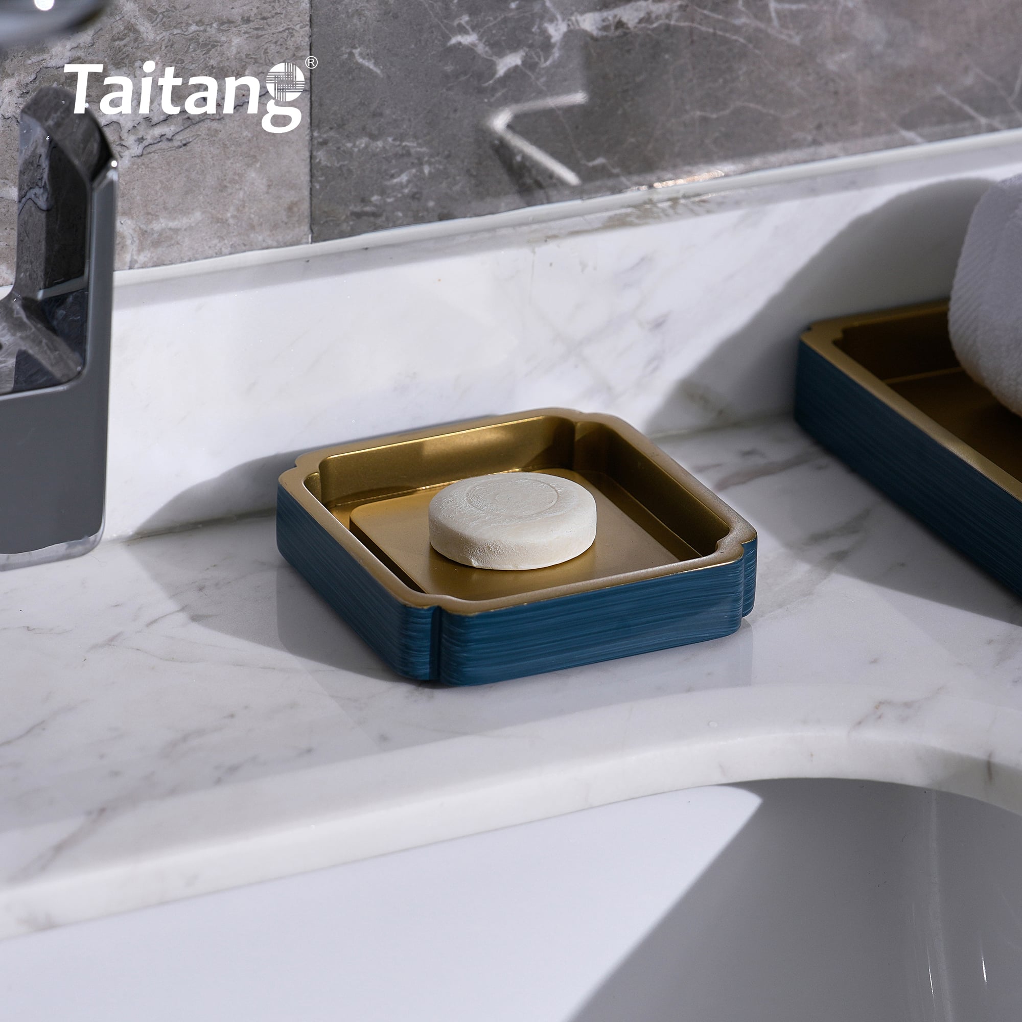 Luxury Hotel Bathroom Amenities Set Blue Gold Resin Bath Accessories 5-Star Hotel Bathroom Supplies