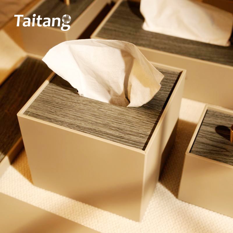 Luxury Hotel Bathroom Accessory Sets & Guest Room Amenity Trays Custom Acrylic & Wood Grain Finish