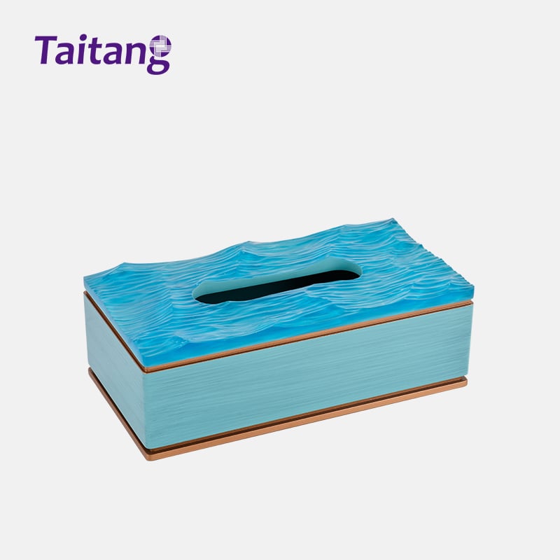 Luxury Ocean Wave Resin Hotel Amenities Set Blue & Gold Hospitality Tray Amenity Box for 5-Star Resorts