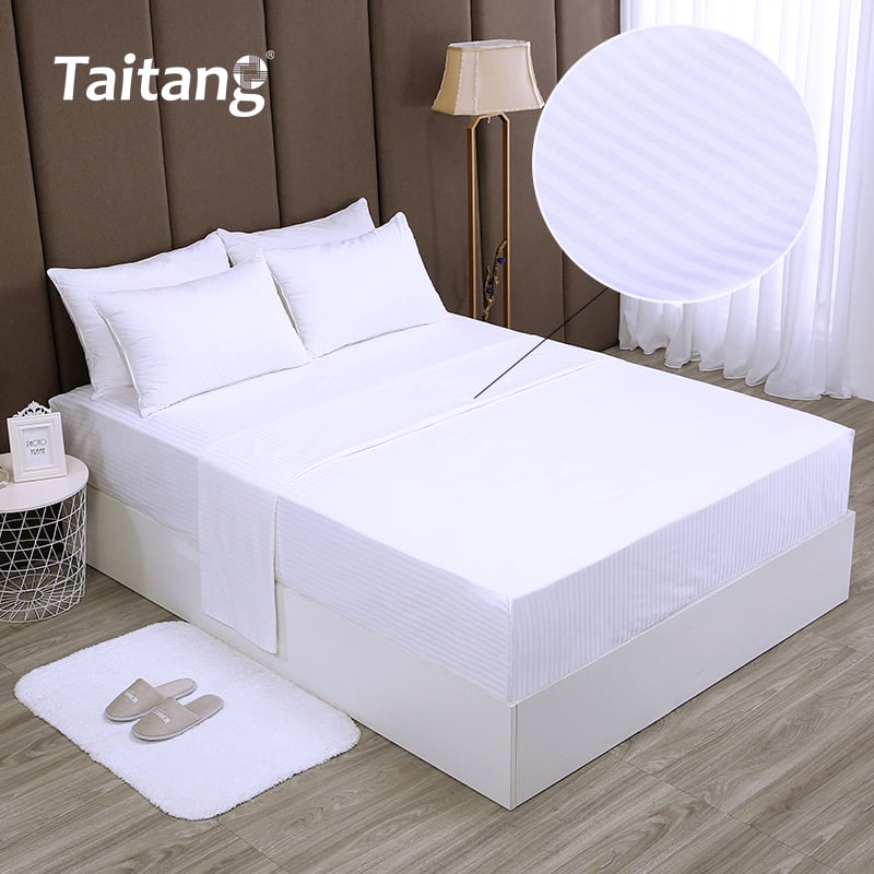 Cotton Satin 1cm Stripe Flat Sheet Luxury Hotel Bed Linen & Suite Bedding Wholesale