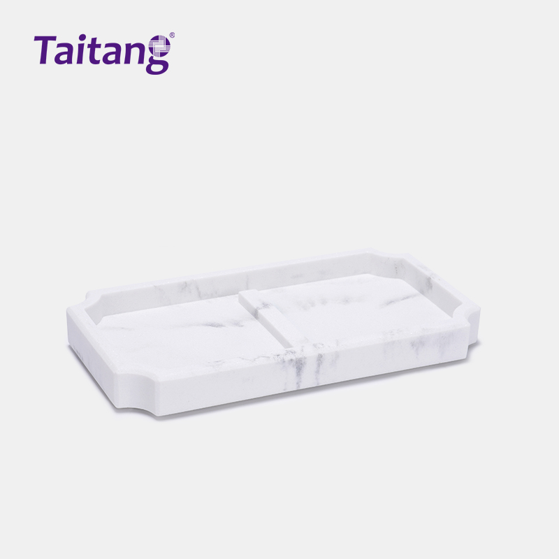 Marble Resin Hotel Guestroom Amenity Box & Tray Set White Sandstone Textured Hospitality Tray Collection