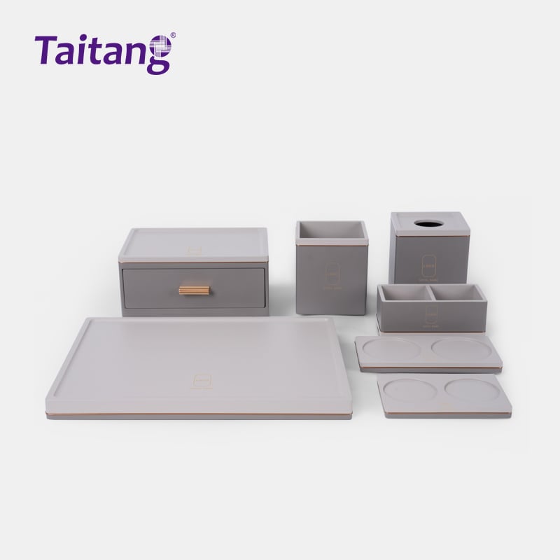Matte Grey Resin Hotel Room Amenities Set Elegant 5-Star Guest Room Accessories