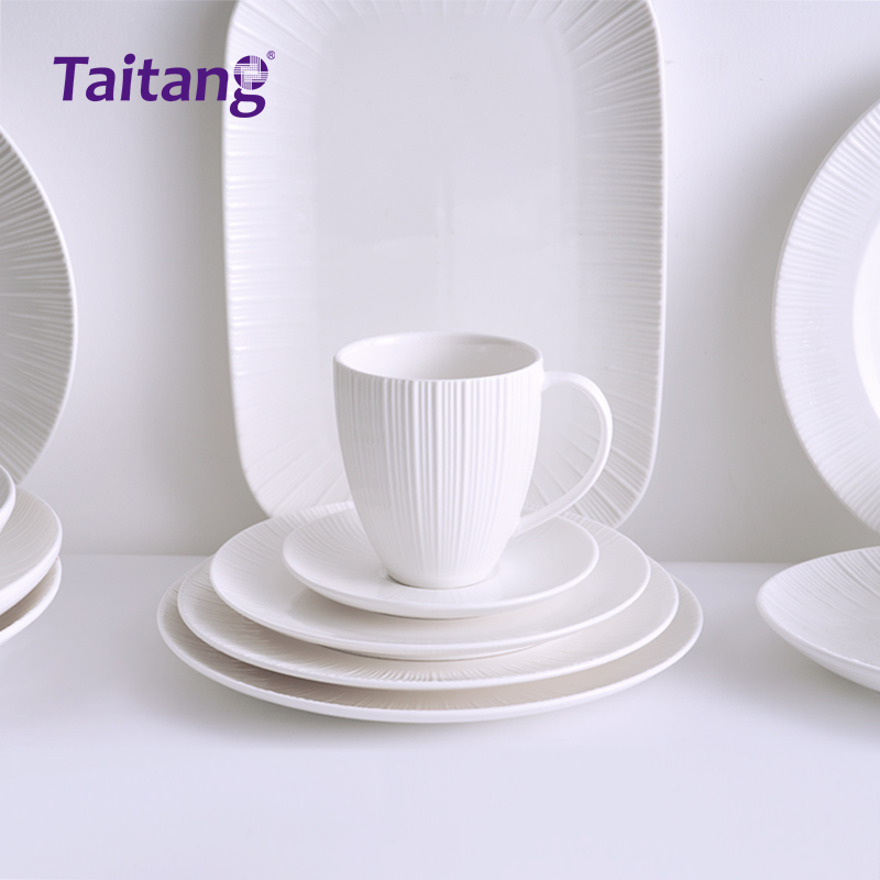 Sunburst Texture White Porcelain Dinnerware Collections Modern Dinnerware Sets for Hotels & Fine Dining