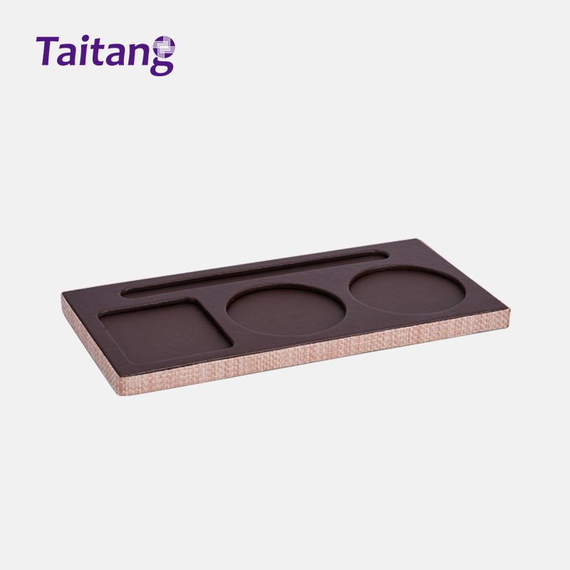 Woven Dark Brown Leather Luxury Hospitality Tray & Room Service Organizers for Eco-Luxury Hotels