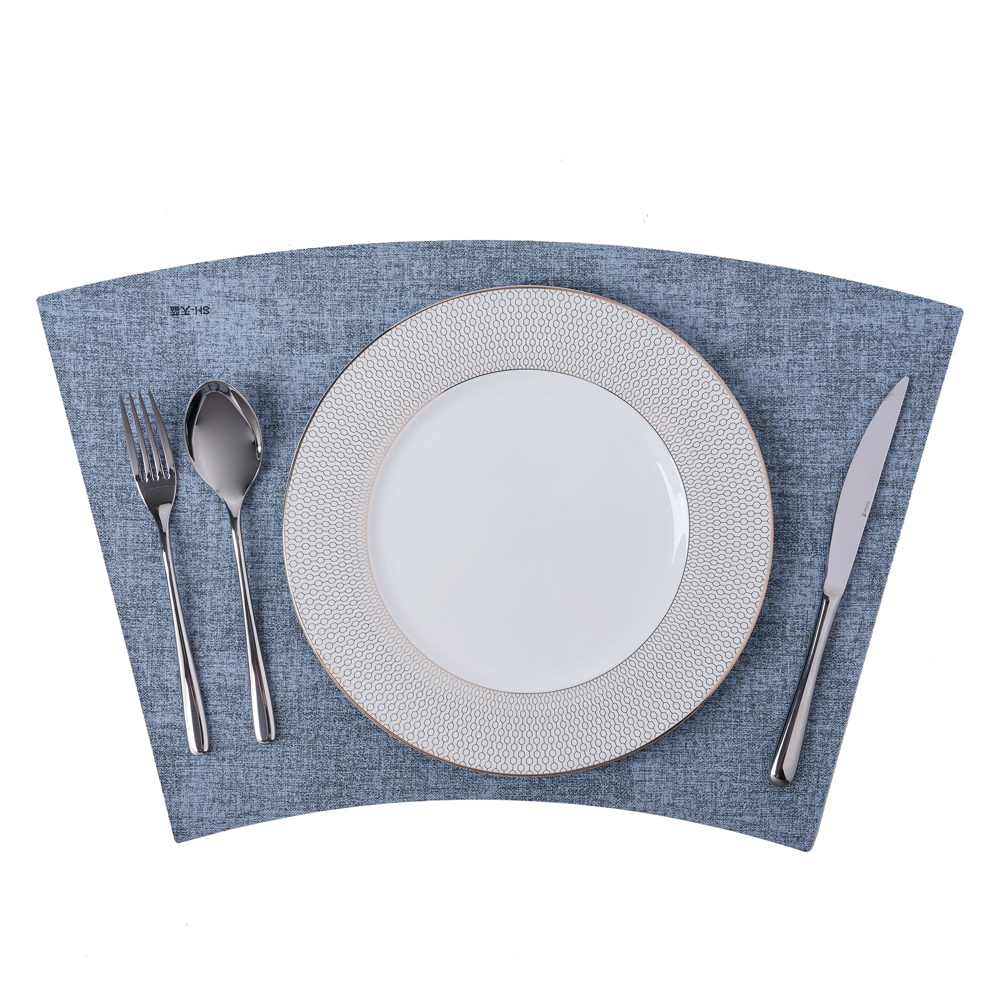 Sector-Shaped Hotel Placemat Curved Blue-Grey Table Mat for Round Tables Hospitality Catering Supplies Wholesale