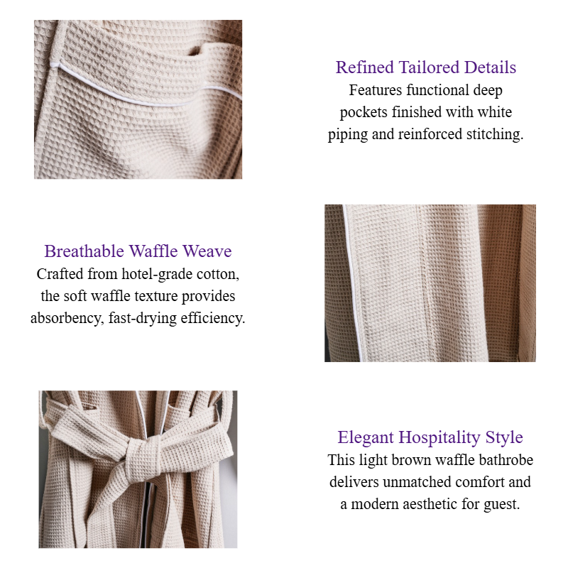 Hotel Spa Robe Waffle Weave Cotton Bathrobe with Shawl Collar White Piping For Resort Custom Logo & Bulk B2B Supply.png