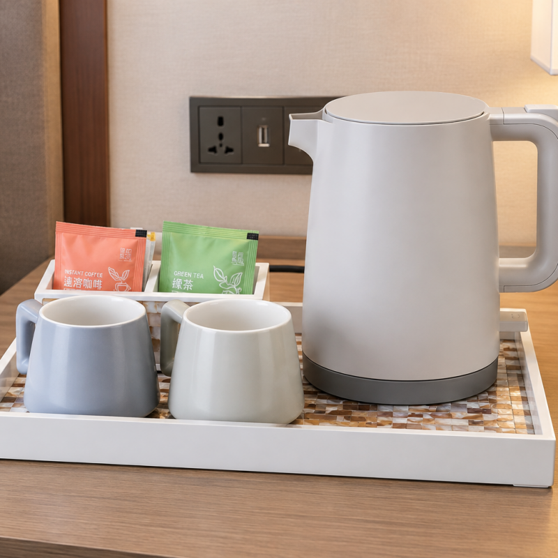 Ketelstel vir Uitvoerende Hotelkamers met Pêrelmoer-gasvryheidsbakkie en Teestasie-organiseerder