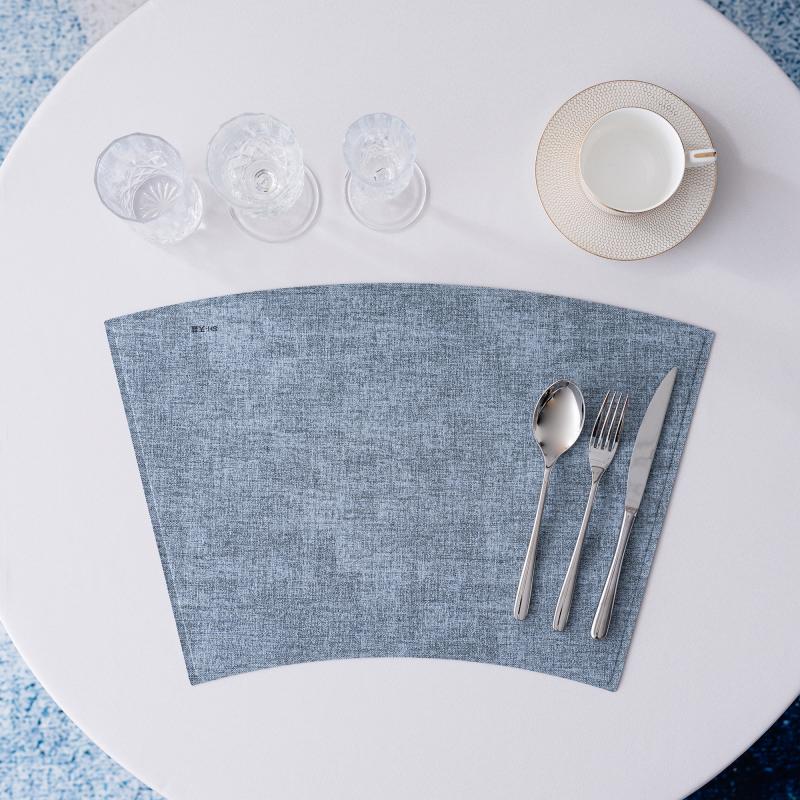 Sektorvormige Hotel Placemat met Gebuigde Blou-Grys Tafelmat vir Ronde Tafels, Hospitaal- en Kateringsbenodigdhede, Groothandel