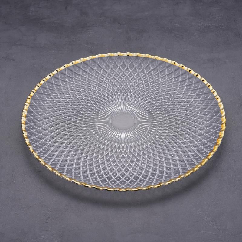Lukse Glas-eteplate in groot hoeveelhede, elegante goudrand- en kraleversierde bruilof-laaiplekte vir hotelle en kateringsdienste
