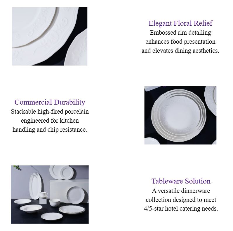 Floral Embossed Porcelain Dinnerware Set White Dinnerware Hotel Collection & Wholesale Plates Sets.png
