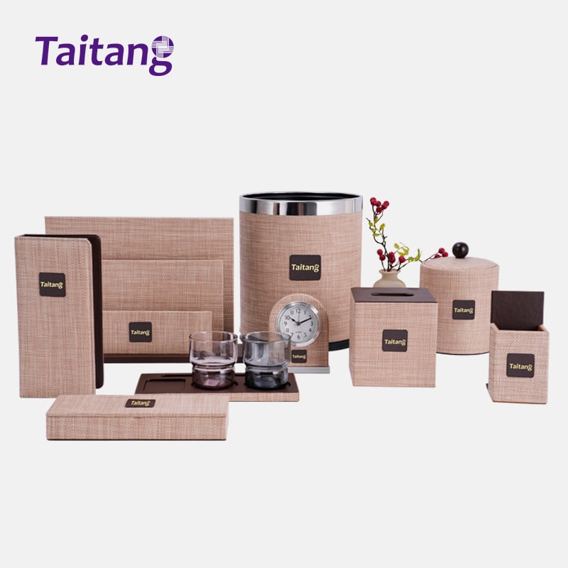 Woven Dark Brown Leather Luxury Hospitality Tray & Room Service Organizers for Eco-Luxury Hotels