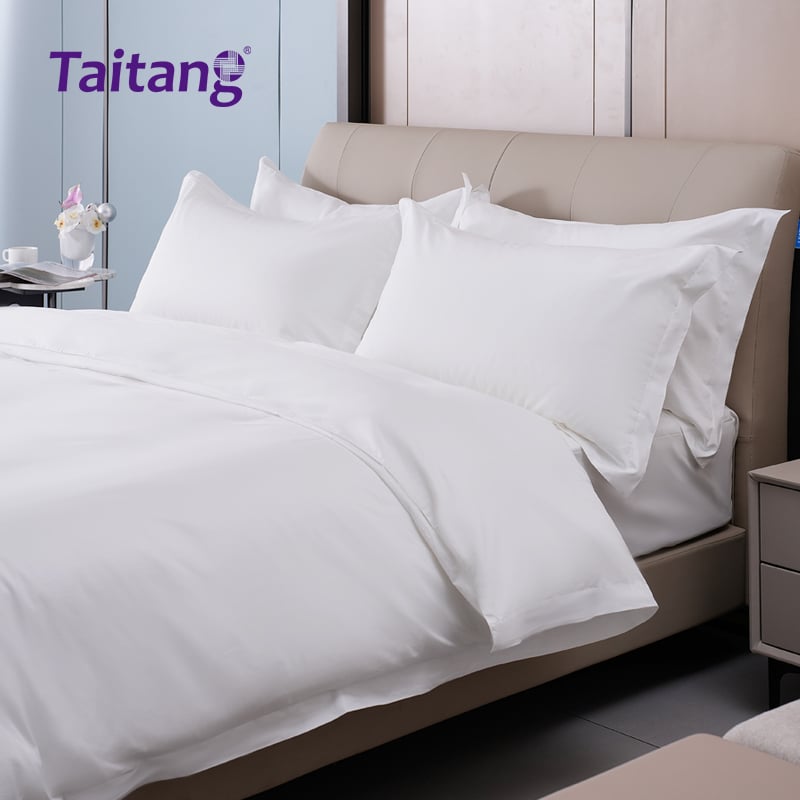 300T Cotton Plain Satin Luxury Hotel Bedding Sets Air-Jet Woven Hotel Suite Bedding Wholesale (For 1.5m Bed)