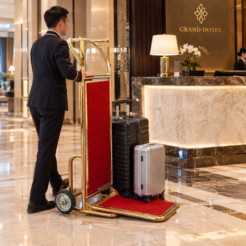 XL Luxury Gold Luggage Cart Heavy-Duty Mirror Gold Bellman Hand Truck