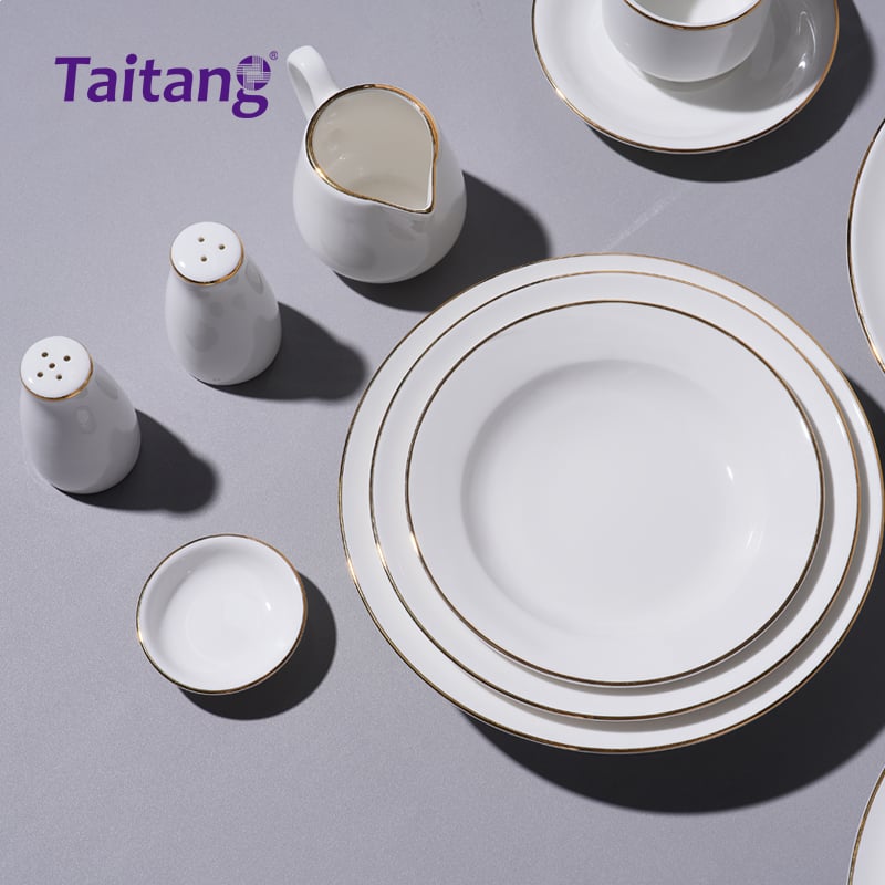 Luxury Gold-Rimmed Porcelain Dinnerware Collections Elegant Ceramic Dinnerware Set for 5-Star Hotels & Formal Banquets
