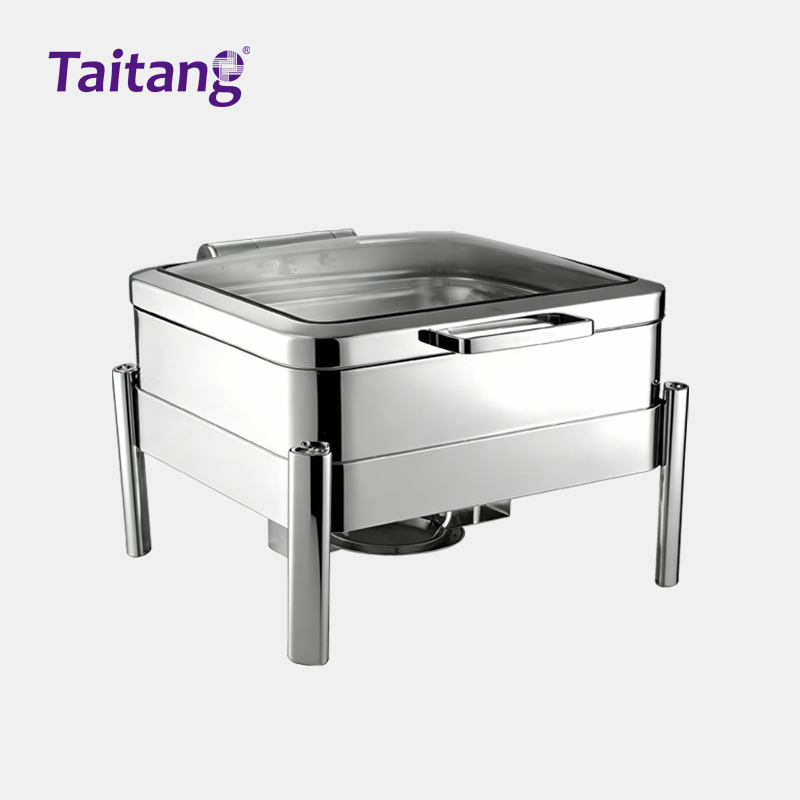 304 Stainless Steel Chafing Dish High-Leg Commercial Food Warmers with Glass Lid for Catering