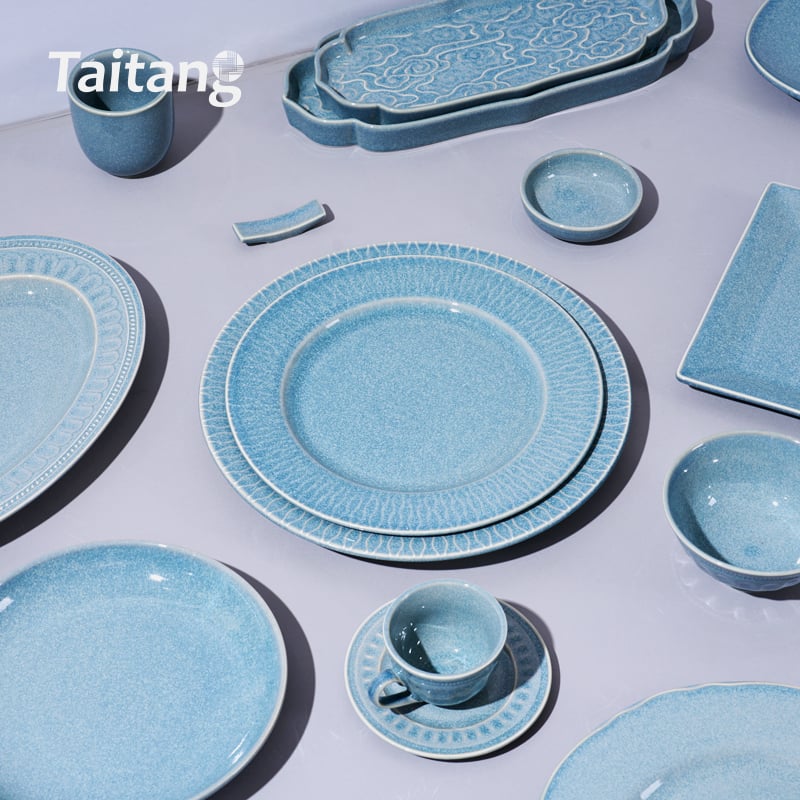 Reactive Glaze Flower Basket Porcelain Dinnerware Set Ceramic Bowls & Serving Platters Wholesale for Luxury Dining