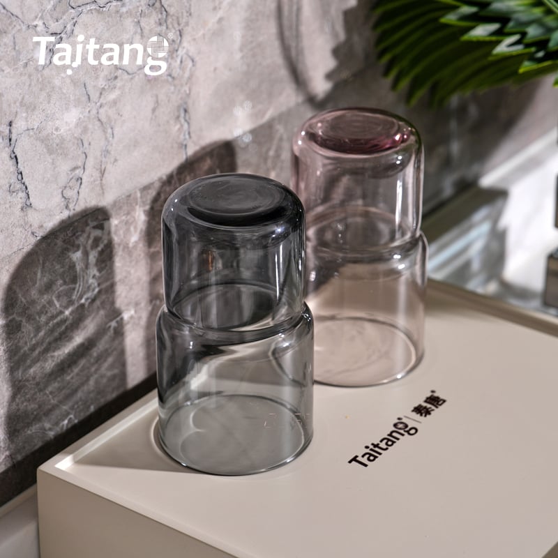 Tempered Glass Bathroom Tumbler Set Hotel Bathroom Drinking Glasses & Brushing Cups for Hospitality