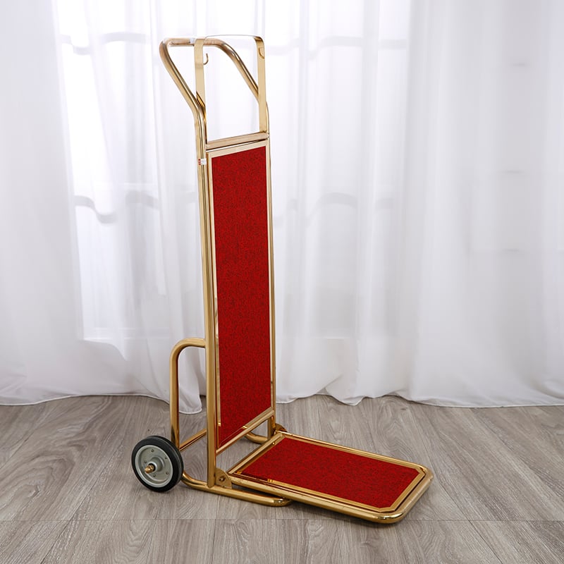 XL Luxury Gold Luggage Cart Heavy-Duty Mirror Gold Bellman Hand Truck