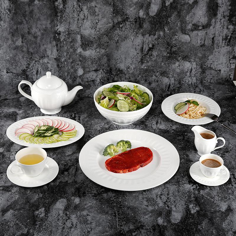 Luxury White Bone China Dinnerware Set Premium Fine Bone China Dishes for 5-Star Hotels & Banquets