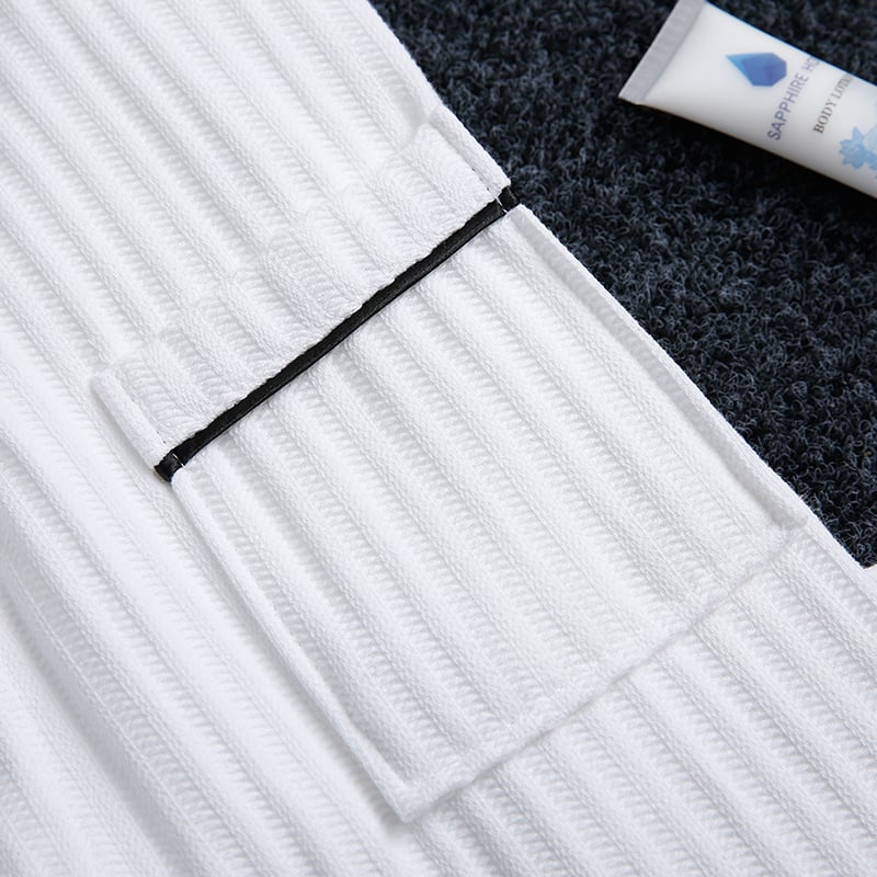 Herringbone Shawl Collar Hotel Bathrobe Elegant Black Piping Premium Hotel Linen Supplier Wholesale