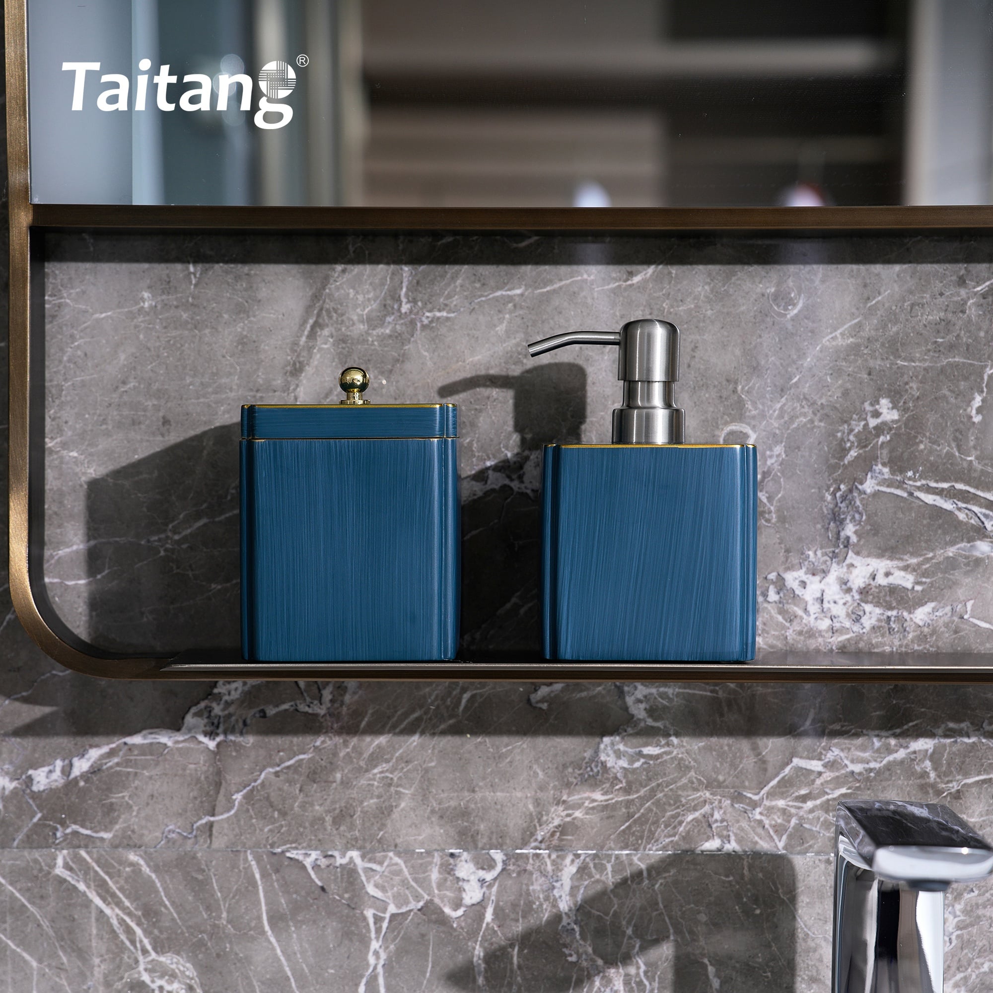 Luxury Hotel Bathroom Amenities Set Blue Gold Resin Bath Accessories 5-Star Hotel Bathroom Supplies