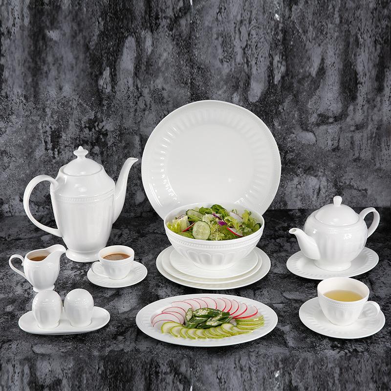 Luxury White Bone China Dinnerware Set Premium Fine Bone China Dishes for 5-Star Hotels & Banquets