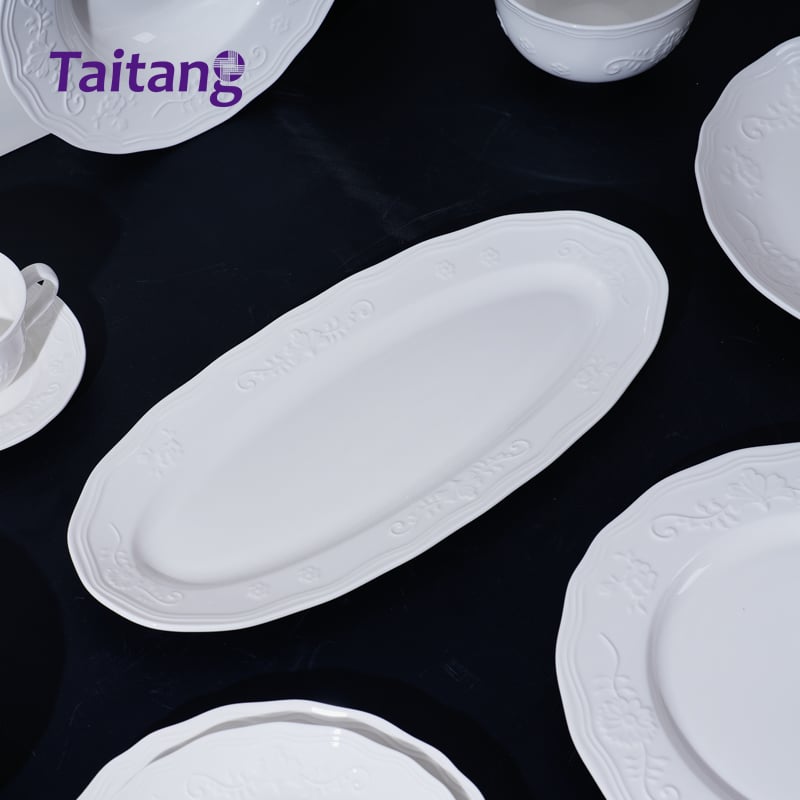 Floral Embossed Porcelain Dinnerware Set White Dinnerware Hotel Collection & Wholesale Plates Sets