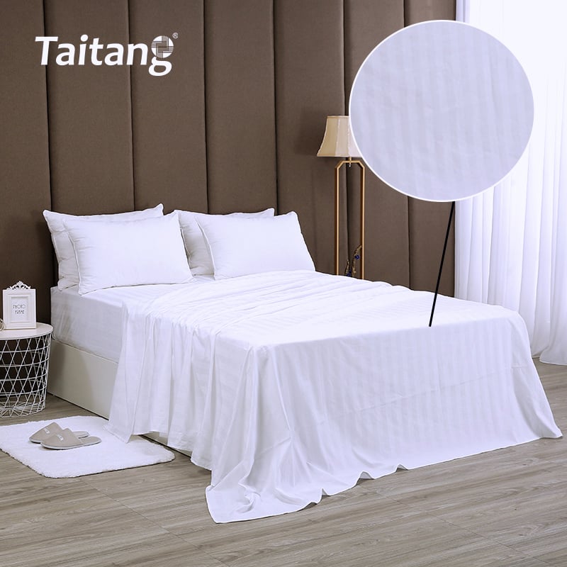 Bộ ga giường khách sạn phẳng có sọc cotton 3 cm, ga giường khách sạn cao cấp theo yêu cầu, bán buôn