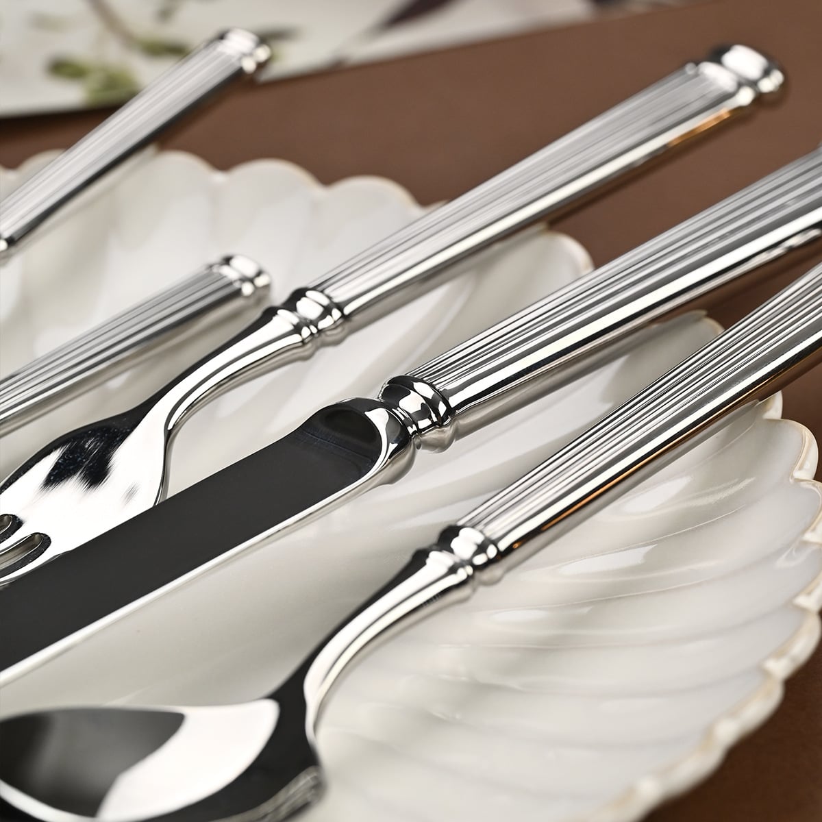 Fluted Column Stainless Steel Restaurant Cutlery Set Luxury Hotel Flatware Commercial Services Cutlery Steel