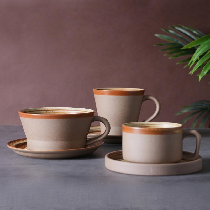 Pottery Spiraal Geglaseerde Keramiese Koffiekoppie- en Skottelstel, Geglaseerde Etenswarestel vir Luukse Hotels, Resorte en Kafés
