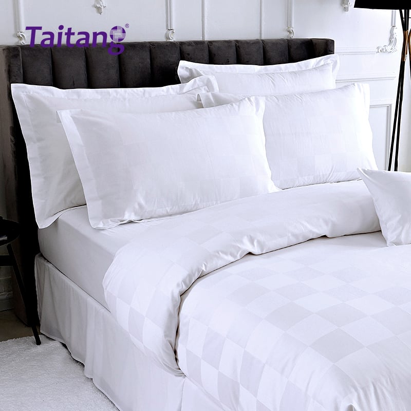 Hotel Collection Bedding Luxury Large Grid Jacquard Hotel Bed Sheets and Duvet Cover Set 300T for Hospitality Suite