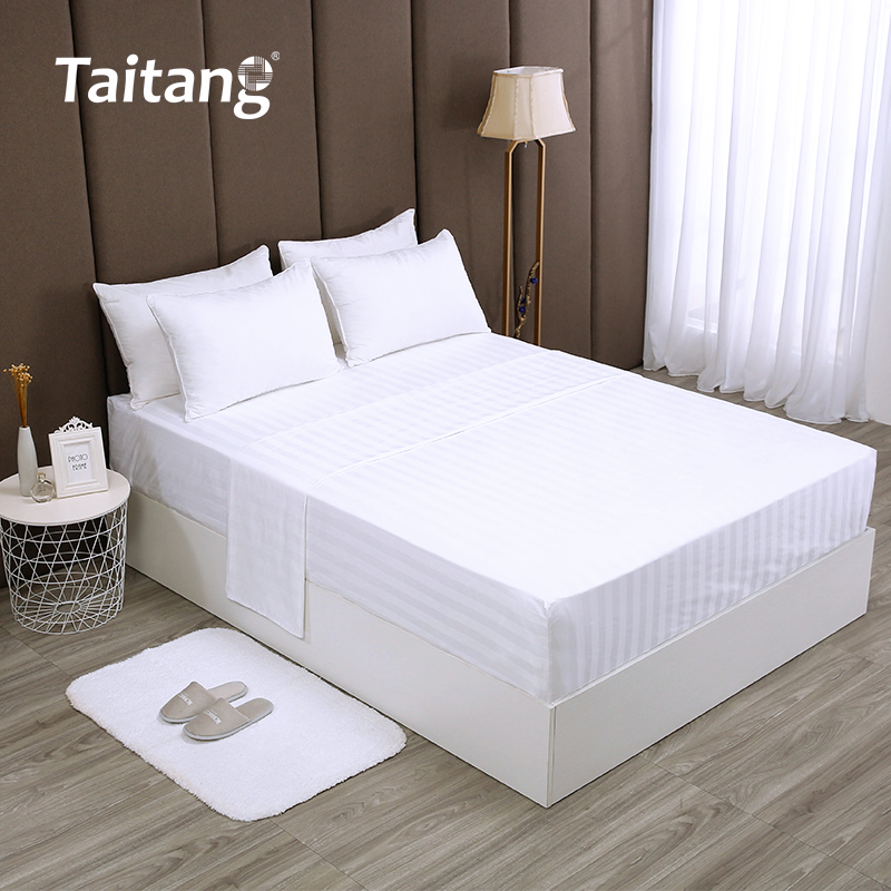 Bộ ga giường khách sạn phẳng có sọc cotton 3 cm, ga giường khách sạn cao cấp theo yêu cầu, bán buôn