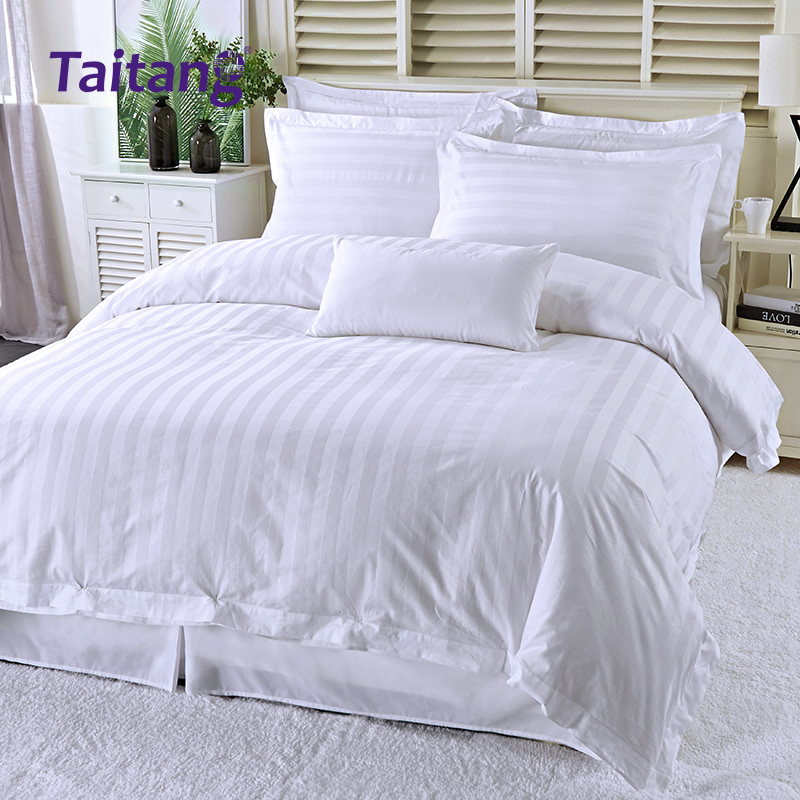 zestawy pościeli hotelowej z bawełny satynowej 300TC, pasujące do stylu hotelowego, z 3 cm wstążką satynową w technice jacquard, luksusowa pościel hotelowa dla obiektów gastronomiczno-hotelowych