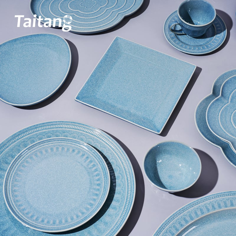 Reactive Glaze Flower Basket Porcelain Dinnerware Set Ceramic Bowls & Serving Platters Wholesale for Luxury Dining