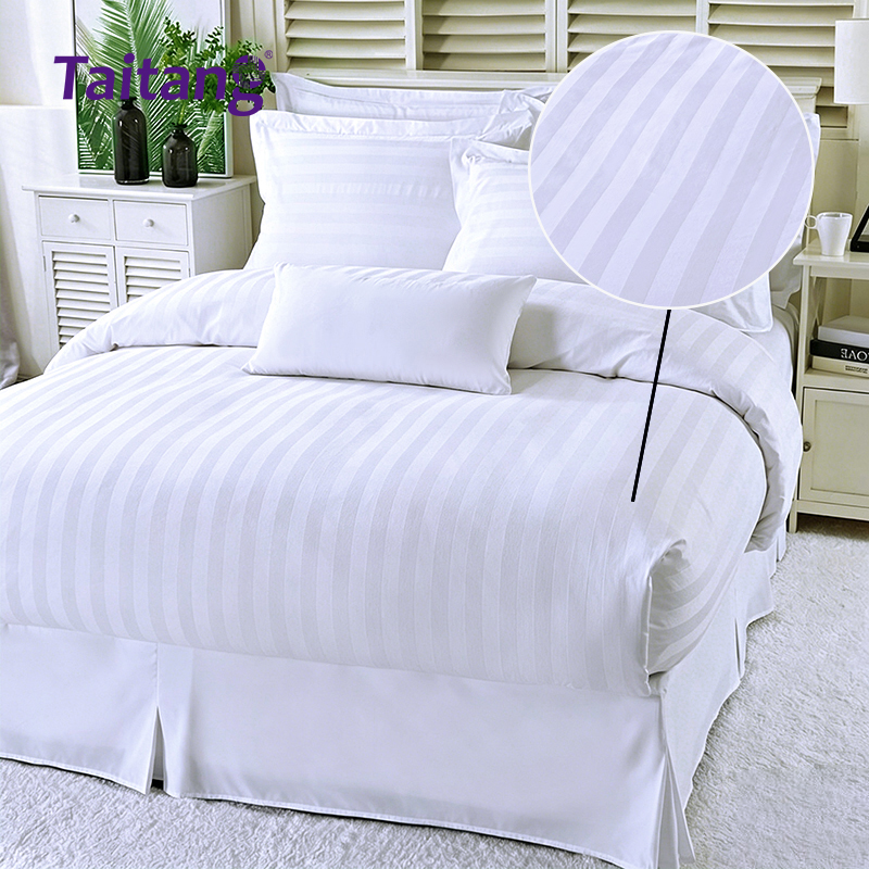 300TC Cotton Sateen Hotel Style Bedding Sets 3cm Satin Stripe Jacquard Luxury Hotel Bed Linen for Hospitality Suite