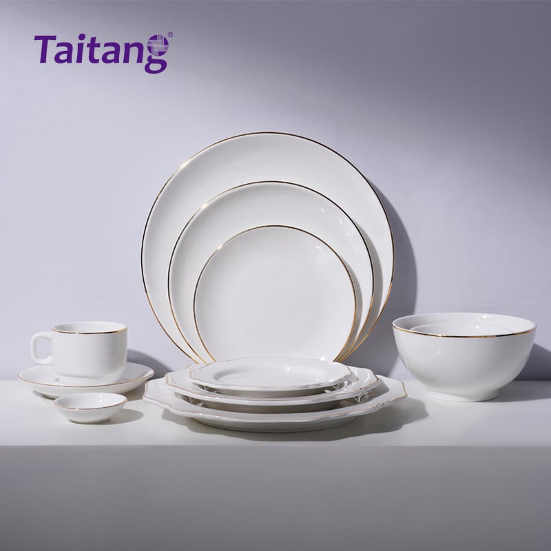 Luxury Gold-Rimmed Porcelain Dinnerware Collections Elegant Ceramic Dinnerware Set for 5-Star Hotels & Formal Banquets