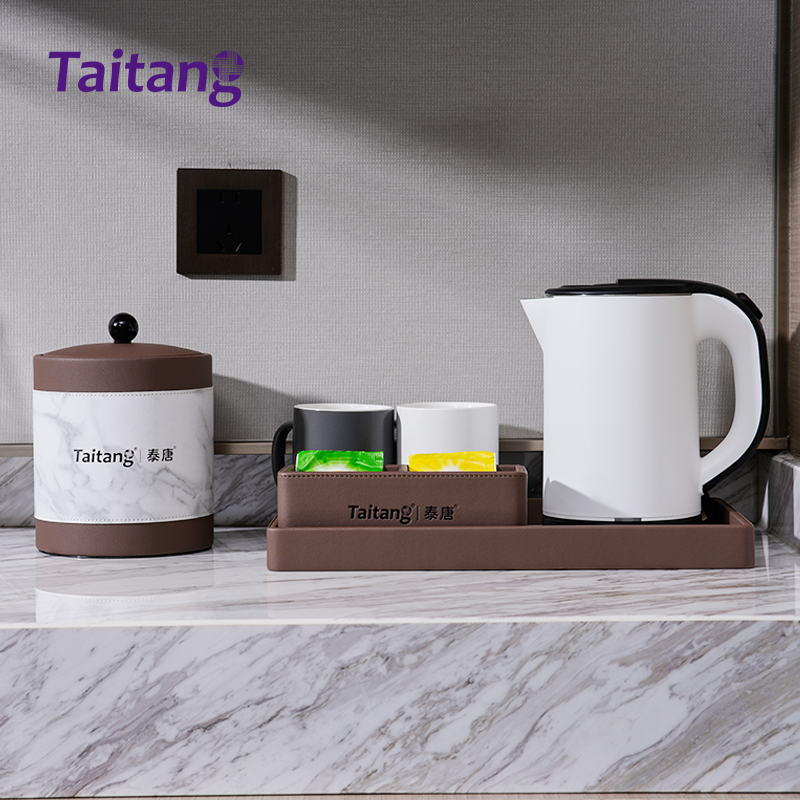 Set di accessori in ecopelle per camera d'albergo e bagno, forniture personalizzate per strutture ricettive e vassoi per amenity, vendita all'ingrosso