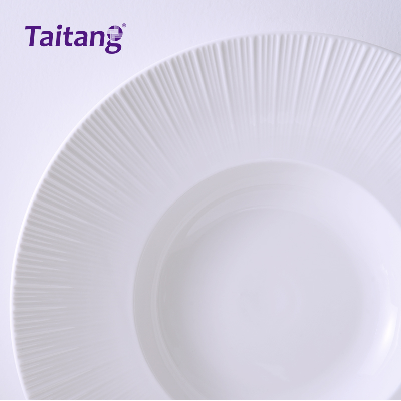 Sunburst Texture White Porcelain Dinnerware Collections Modern Dinnerware Sets for Hotels & Fine Dining
