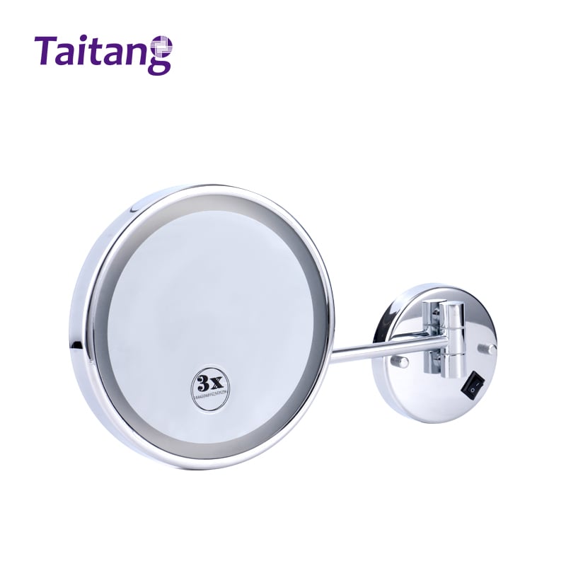 LED Wall-Mounted Hotel Magnifying Mirror with Extending Swivel Arm